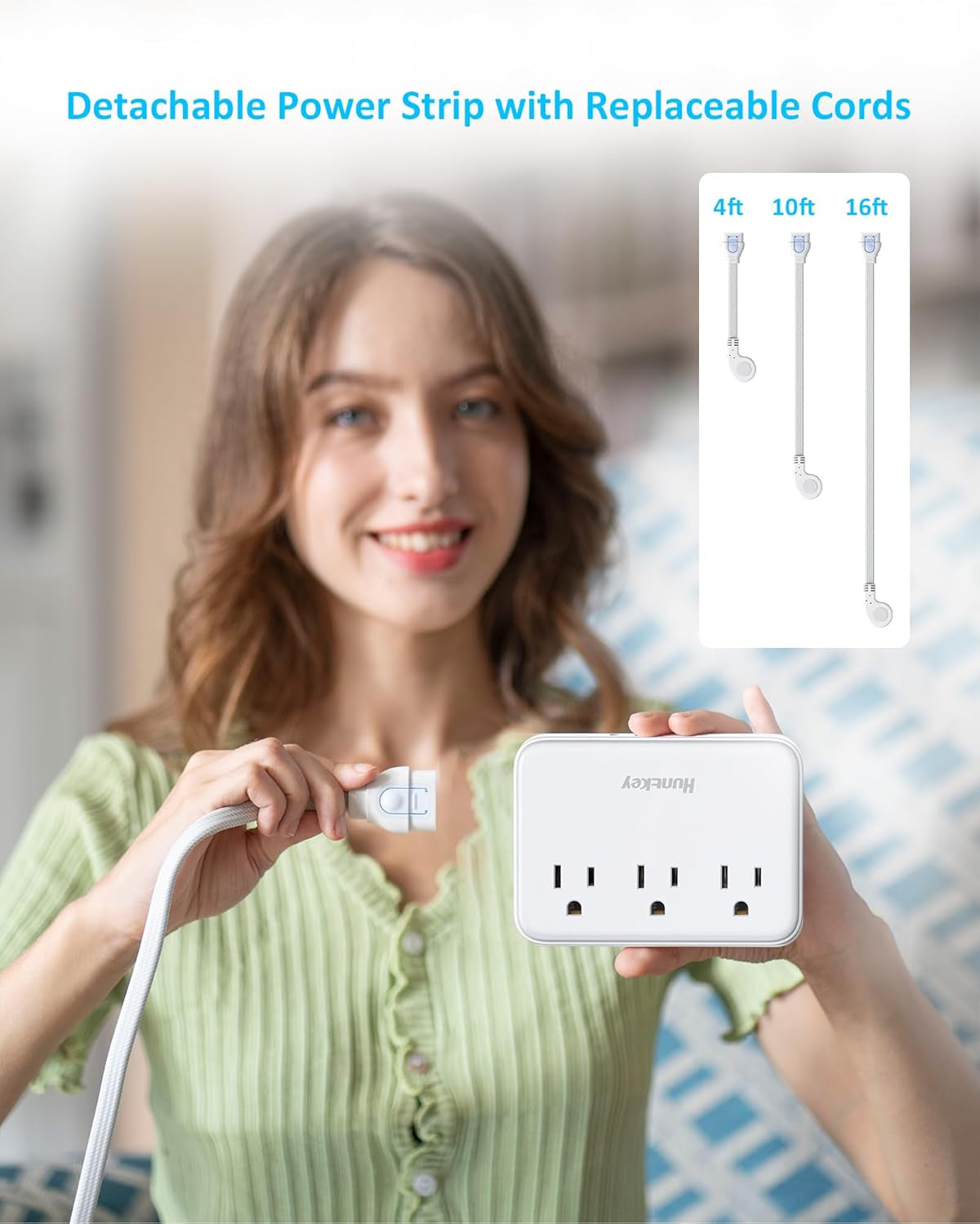 Easycombo Travel Detachable Power-Strip - 3-Outlets, Cruise Approved, No Surge Protection, Detachable Cord Options,4 USB Ports (2 USB-C, 2 USB-A)